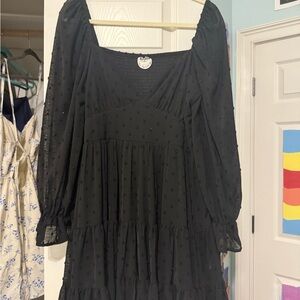 ARULA Black Square Neck Bishop Sleeve Sundress